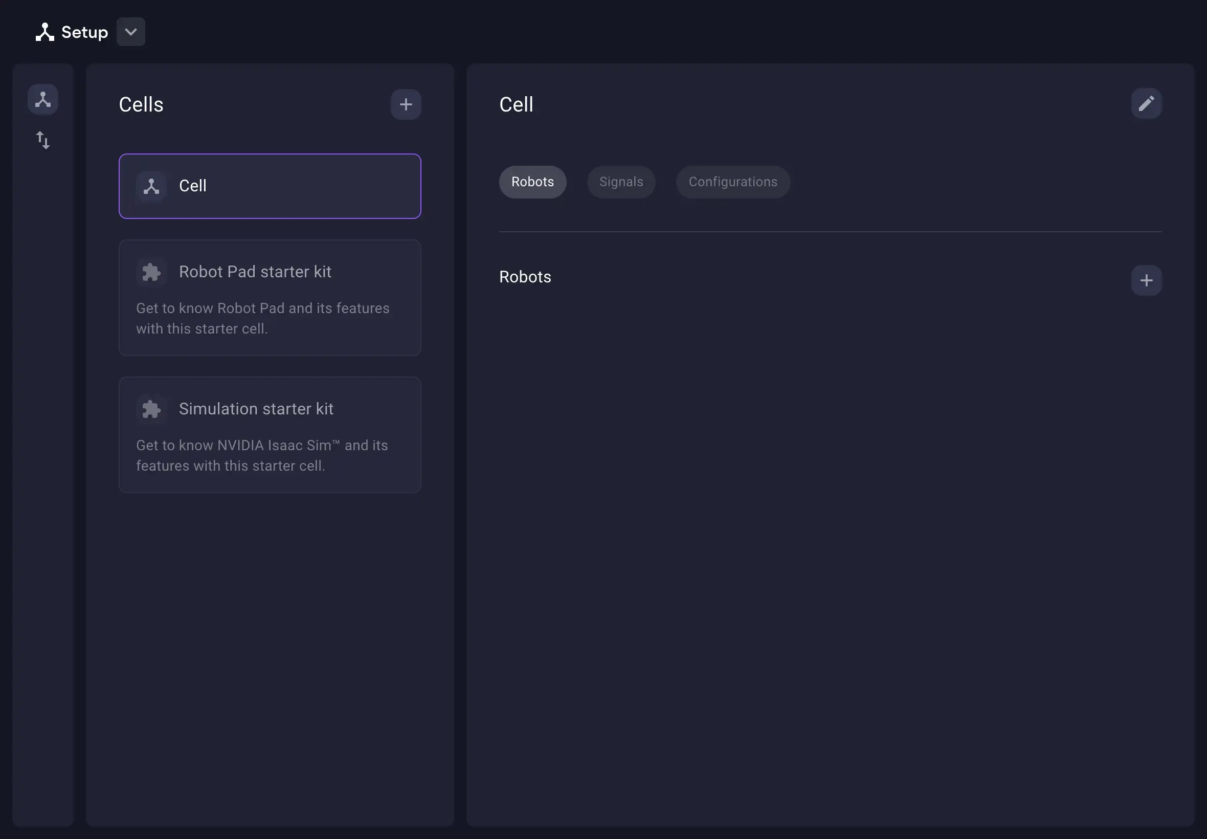 Add a robot to the cell in Setup app.