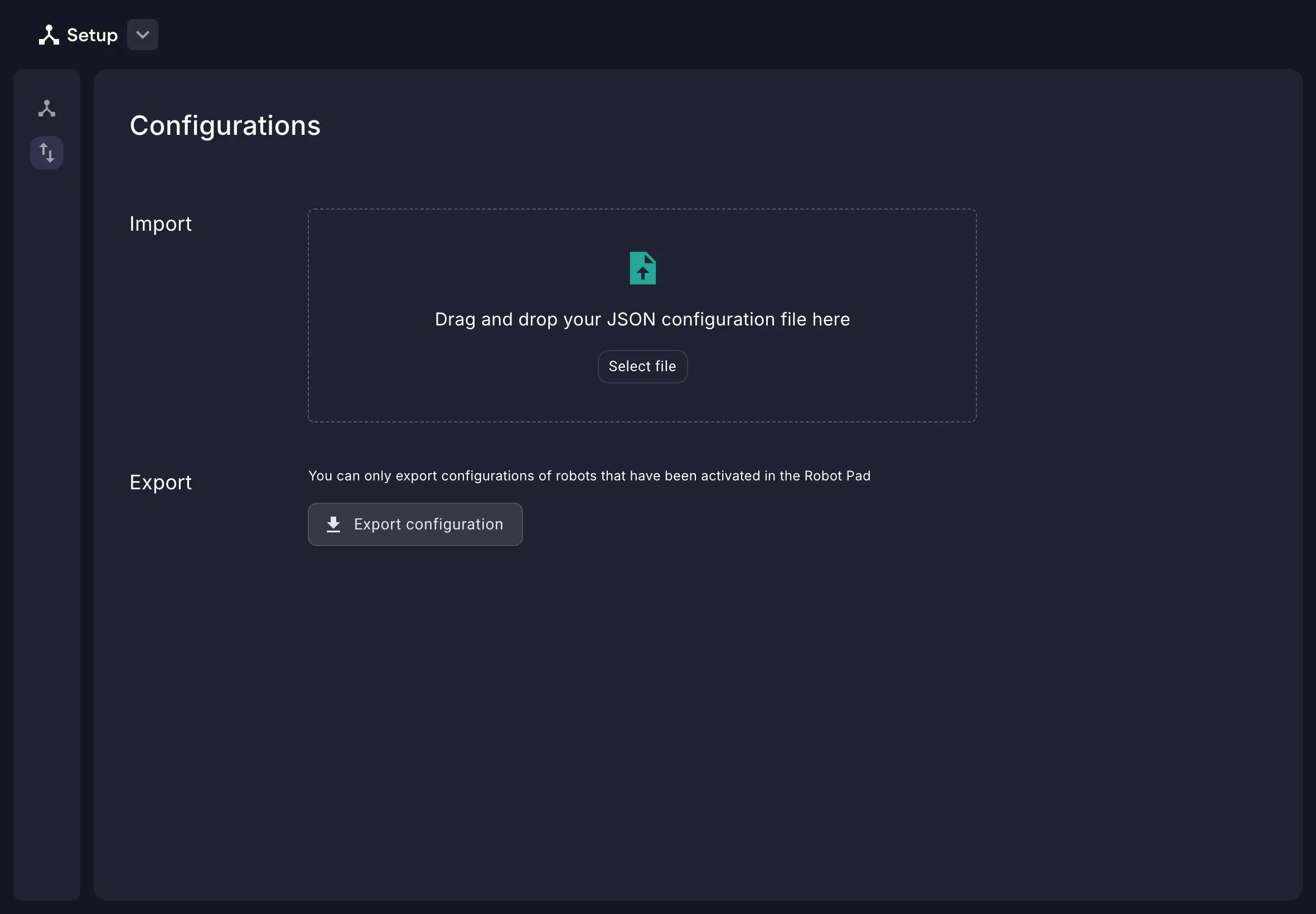 Configurations screen in NOVA Setup