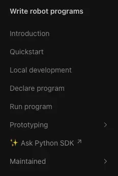 External link to Python SDK documentation generated with DeepWiki, dark mode