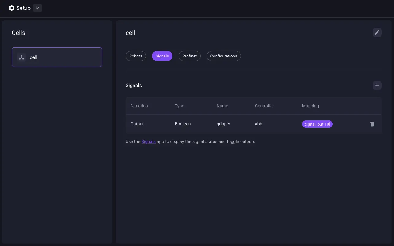 Setup signals in Wandelbots NOVA.