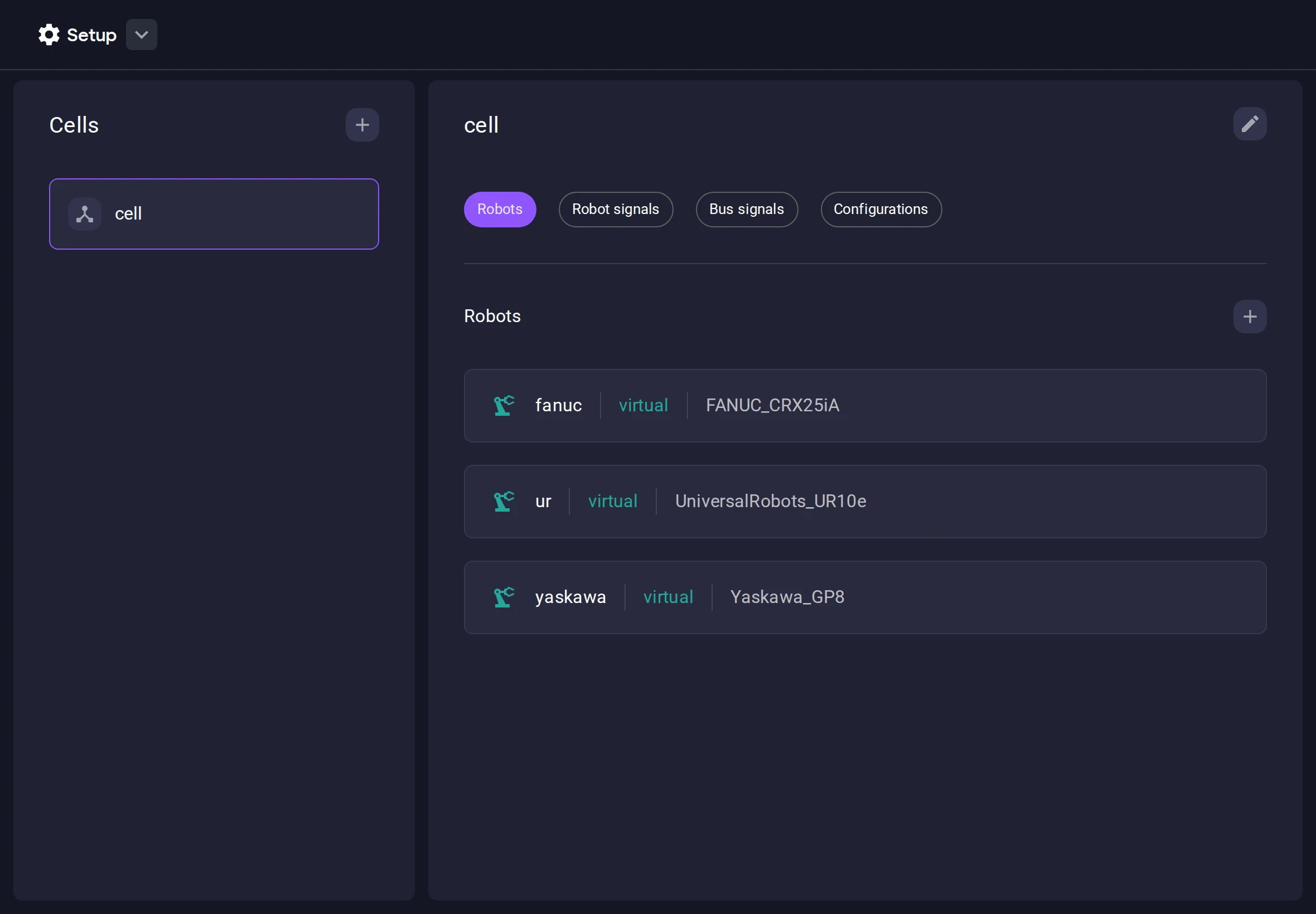 Add a robot to the cell in Setup app.