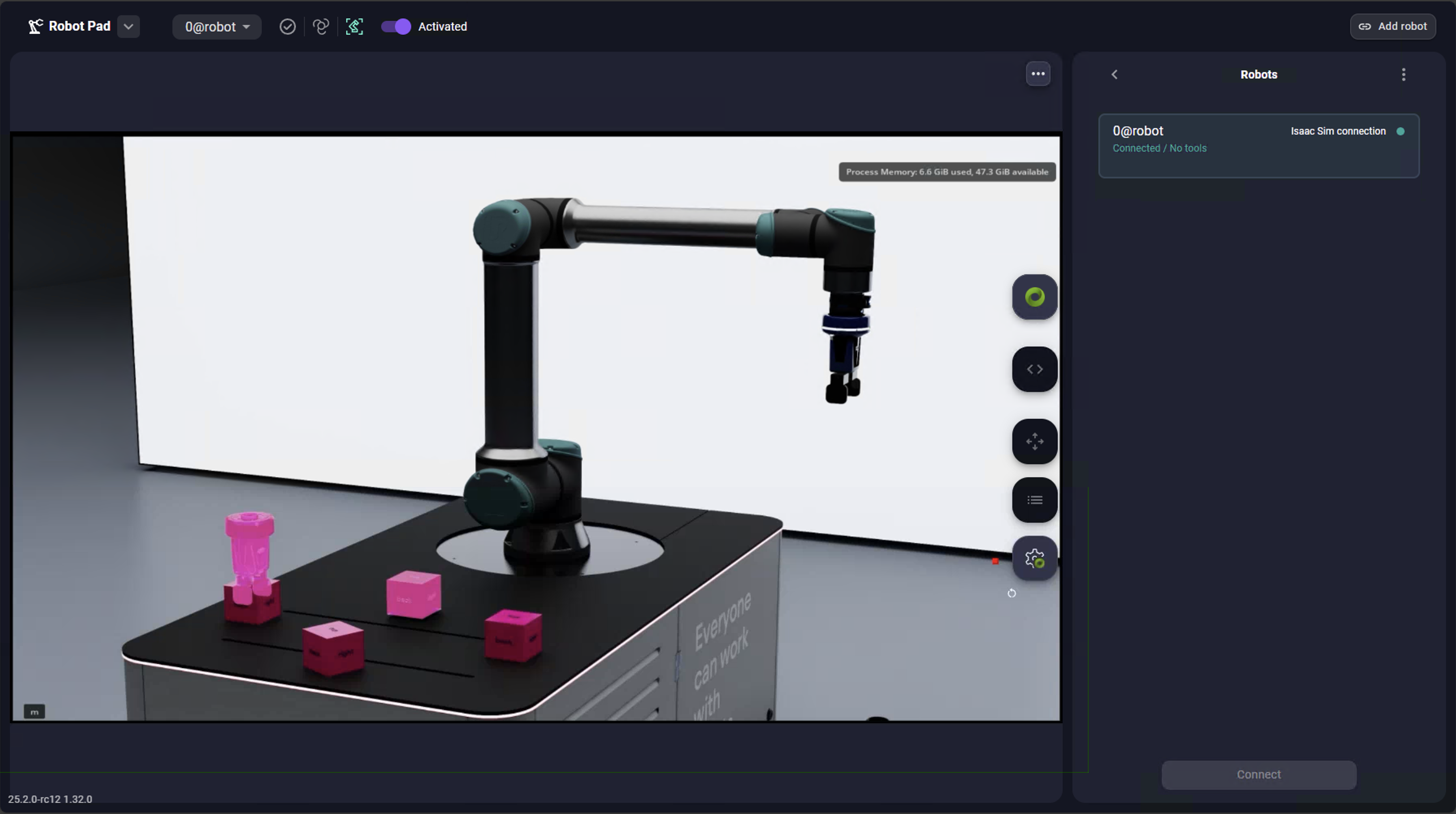 Stacking boxes simulated in NVIDIA Isaac Sim